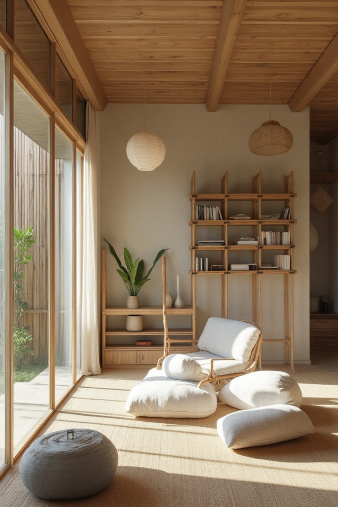 Small Home Library: Japanese Minimalist Haven