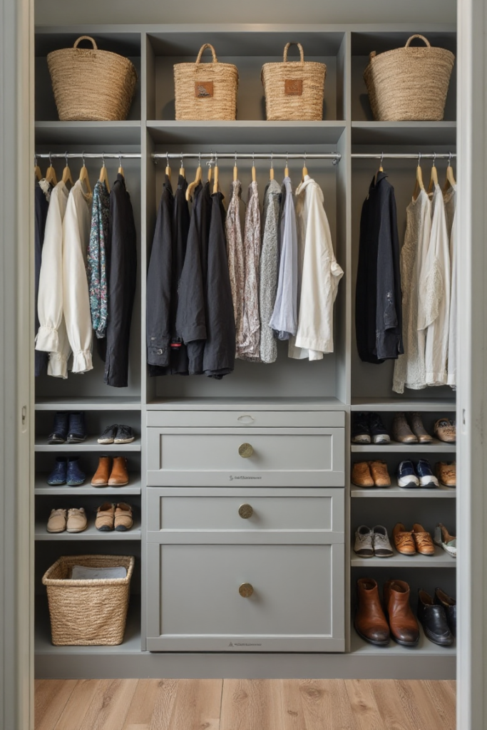 Closet Ideas Small Walk In with Built-in Organization
