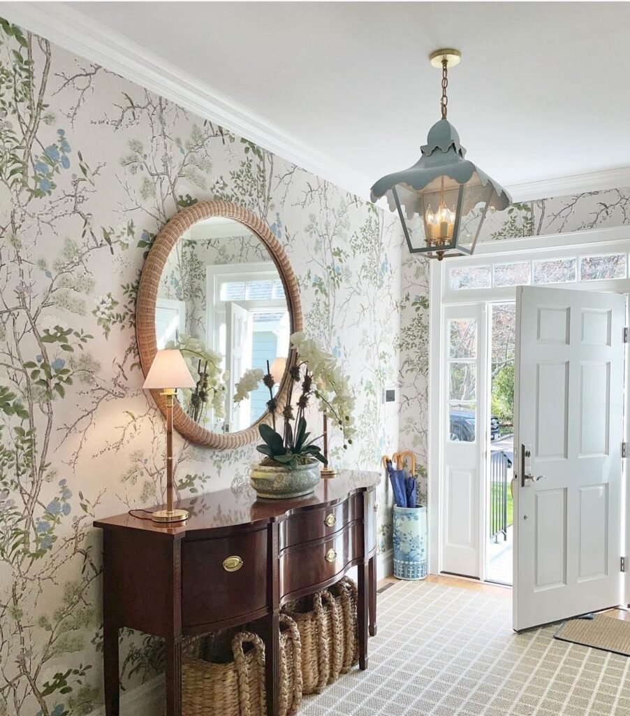 Small Entryway Idea: Floral Wallpaper Drama