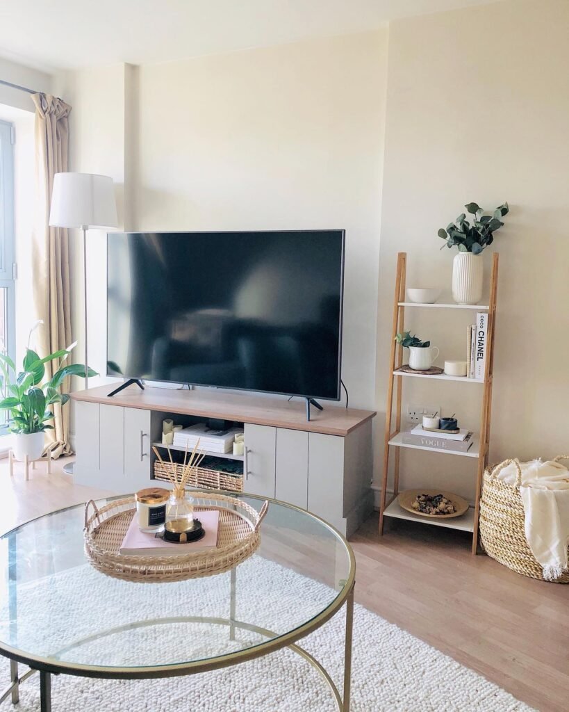 Minimalist Media Corner with Natural Accents