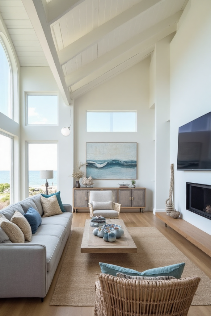 Coastal Grey Couch Living Room with Ocean Vibes