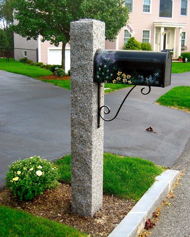 Granite Pillar Mailbox Landscape Idea