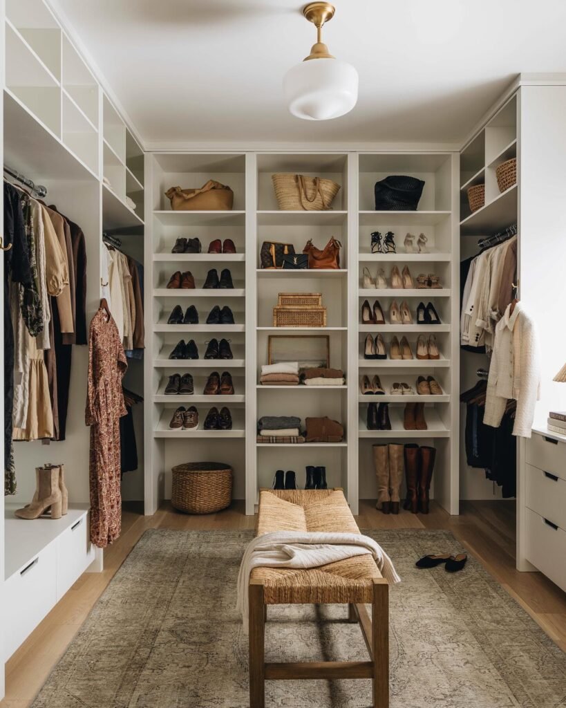 Walk In Closet Ideas U Shaped with Central Display