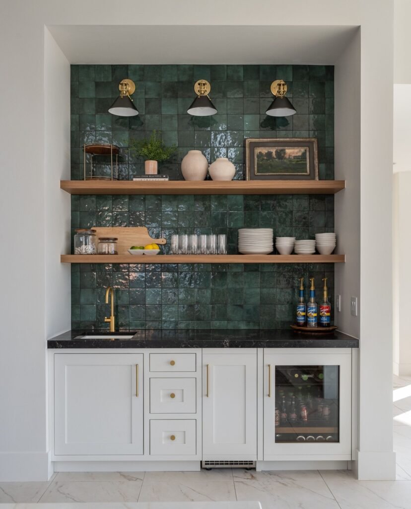 Modern Bar Station with Emerald Backdrop