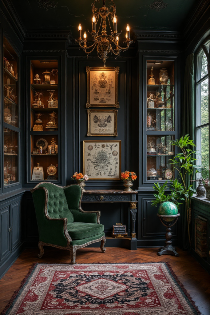 Historic Dark Cottagecore Curio Cabinet Parlor