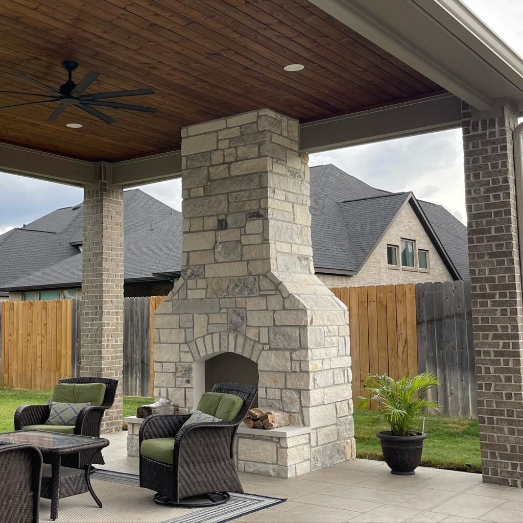 Classic Stone Fireplace Patio Extension