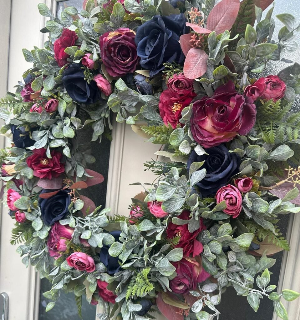 Bold Navy and Burgundy Spring Wreath