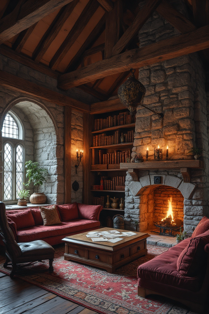 Cozy Dark Cottagecore Fireside Reading Nook