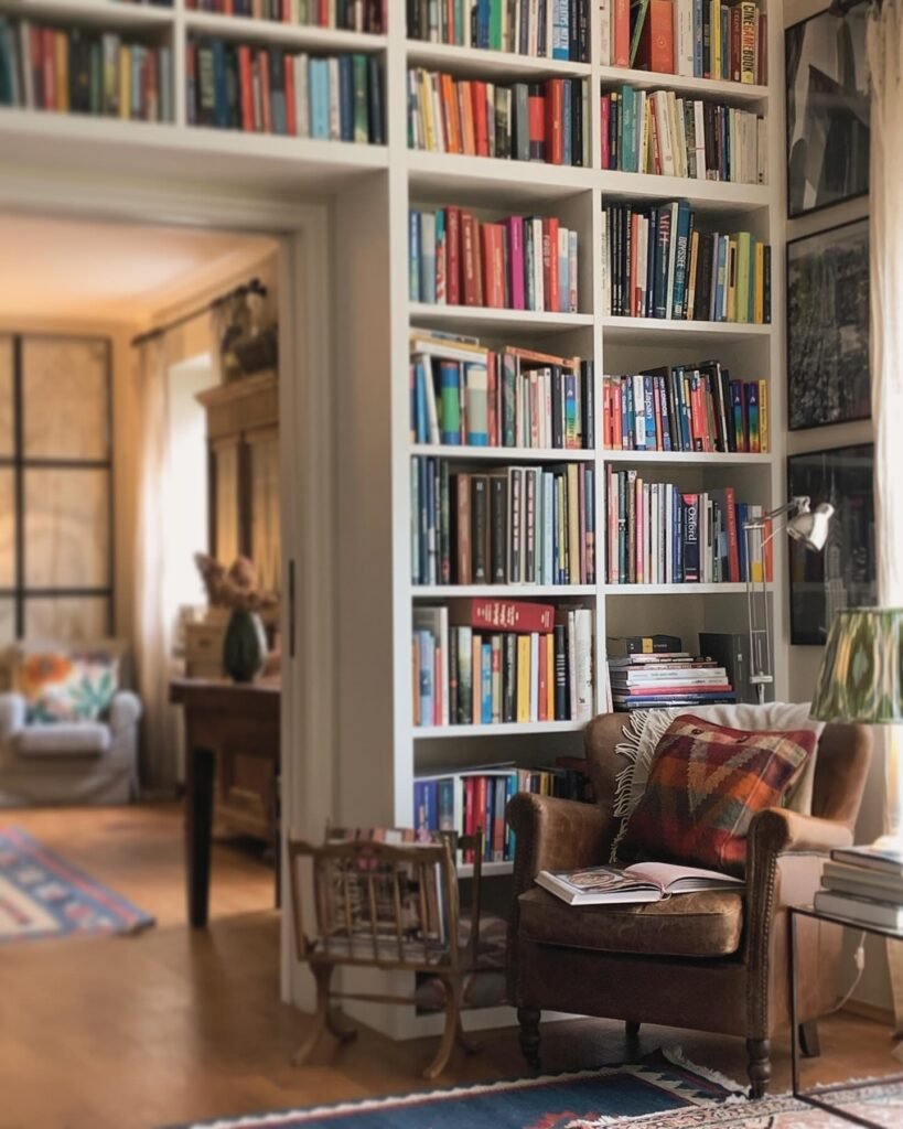 Small Library In Living Room: Transitional Comfort