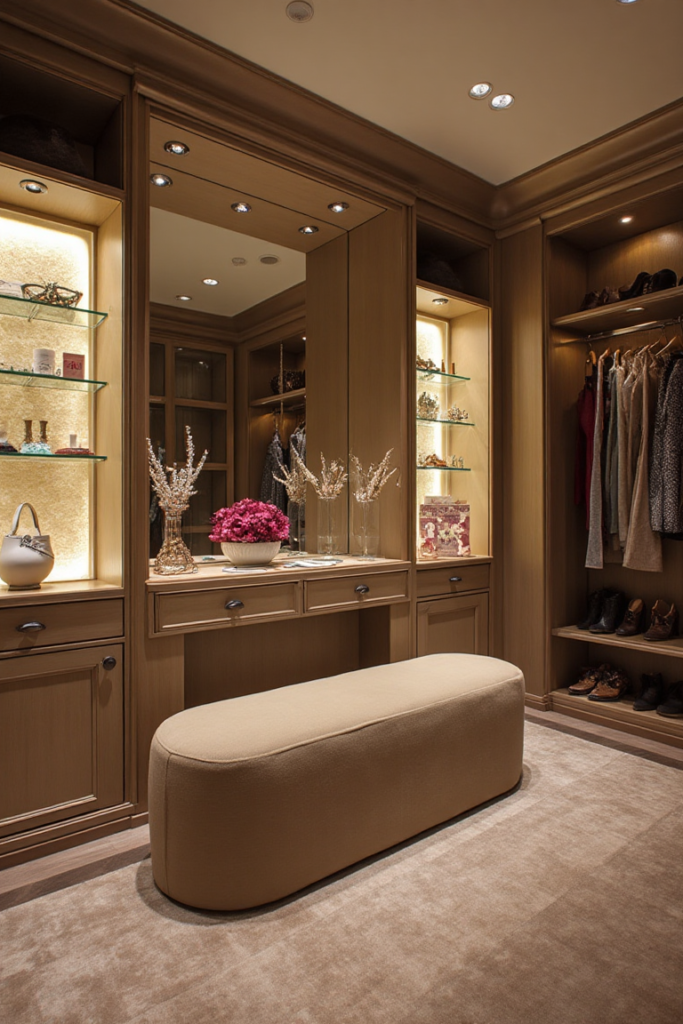 Small Walk In Closet Storage Ideas with Vanity
