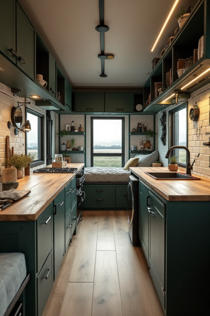 Forest Green Galley Kitchen